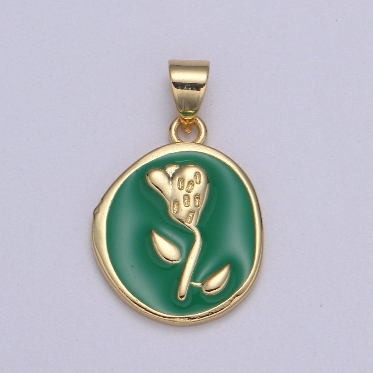 Epoxy Tulip in 24k Gold Round Charm, Enamel Flower Charm, Gold Enamel Charms, Dainty Pink, Red, Teal, White, lime Green Pendant  H-657 H-662 H-676 H-678 H-694 H-698 H-704 H-709 H-712 H-716