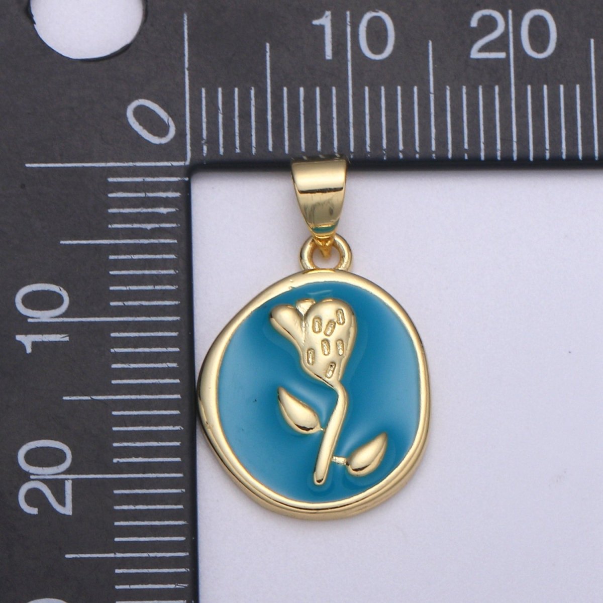 Epoxy Tulip in 24k Gold Round Charm, Enamel Flower Charm, Gold Enamel Charms, Dainty Pink, Red, Teal, White, lime Green Pendant  H-657 H-662 H-676 H-678 H-694 H-698 H-704 H-709 H-712 H-716
