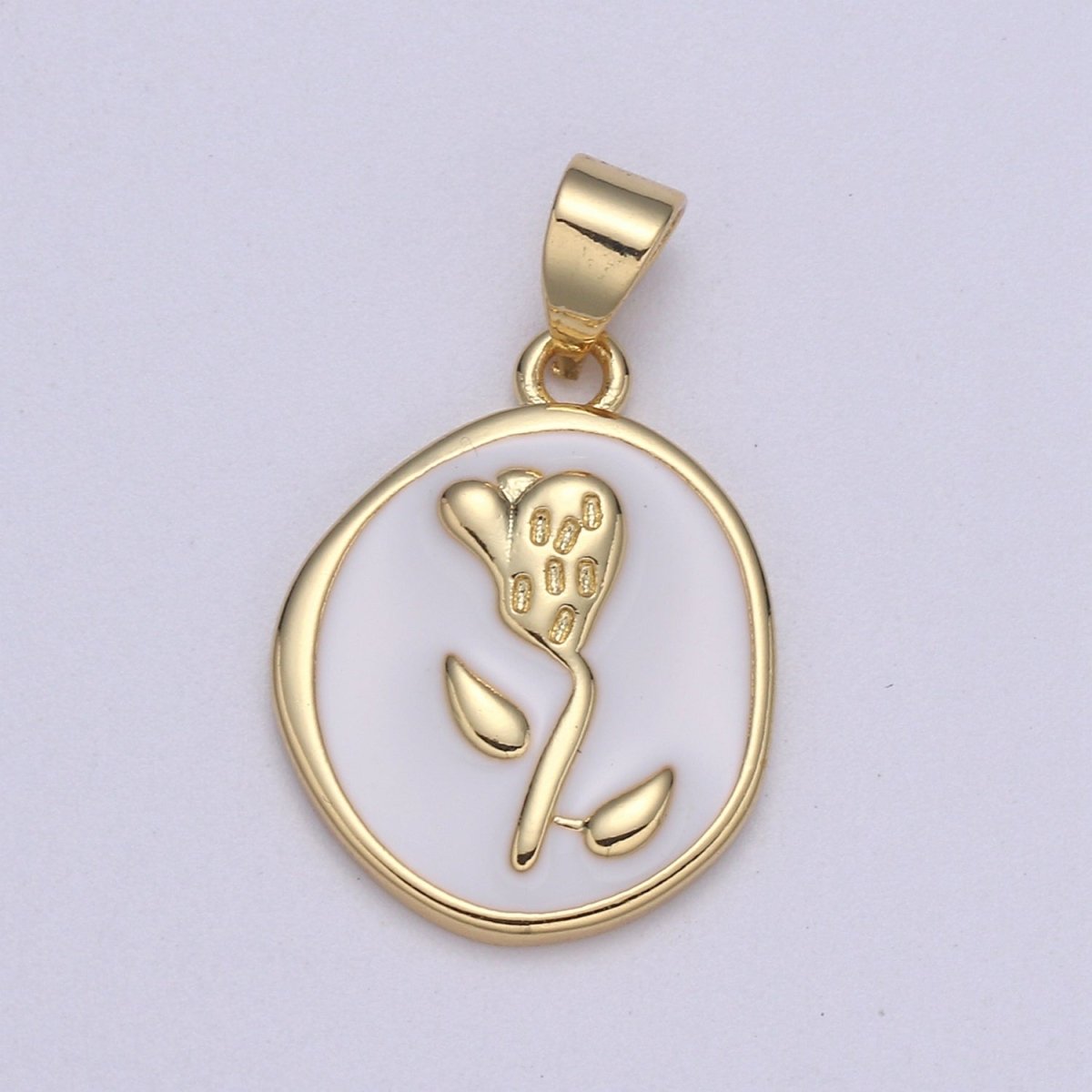 Epoxy Tulip in 24k Gold Round Charm, Enamel Flower Charm, Gold Enamel Charms, Dainty Pink, Red, Teal, White, lime Green Pendant  H-657 H-662 H-676 H-678 H-694 H-698 H-704 H-709 H-712 H-716