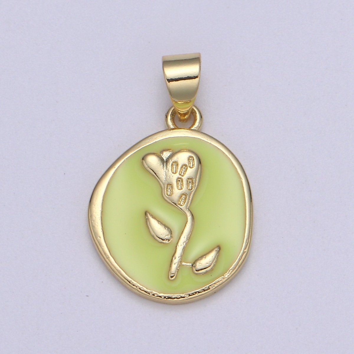 Epoxy Tulip in 24k Gold Round Charm, Enamel Flower Charm, Gold Enamel Charms, Dainty Pink, Red, Teal, White, lime Green Pendant  H-657 H-662 H-676 H-678 H-694 H-698 H-704 H-709 H-712 H-716