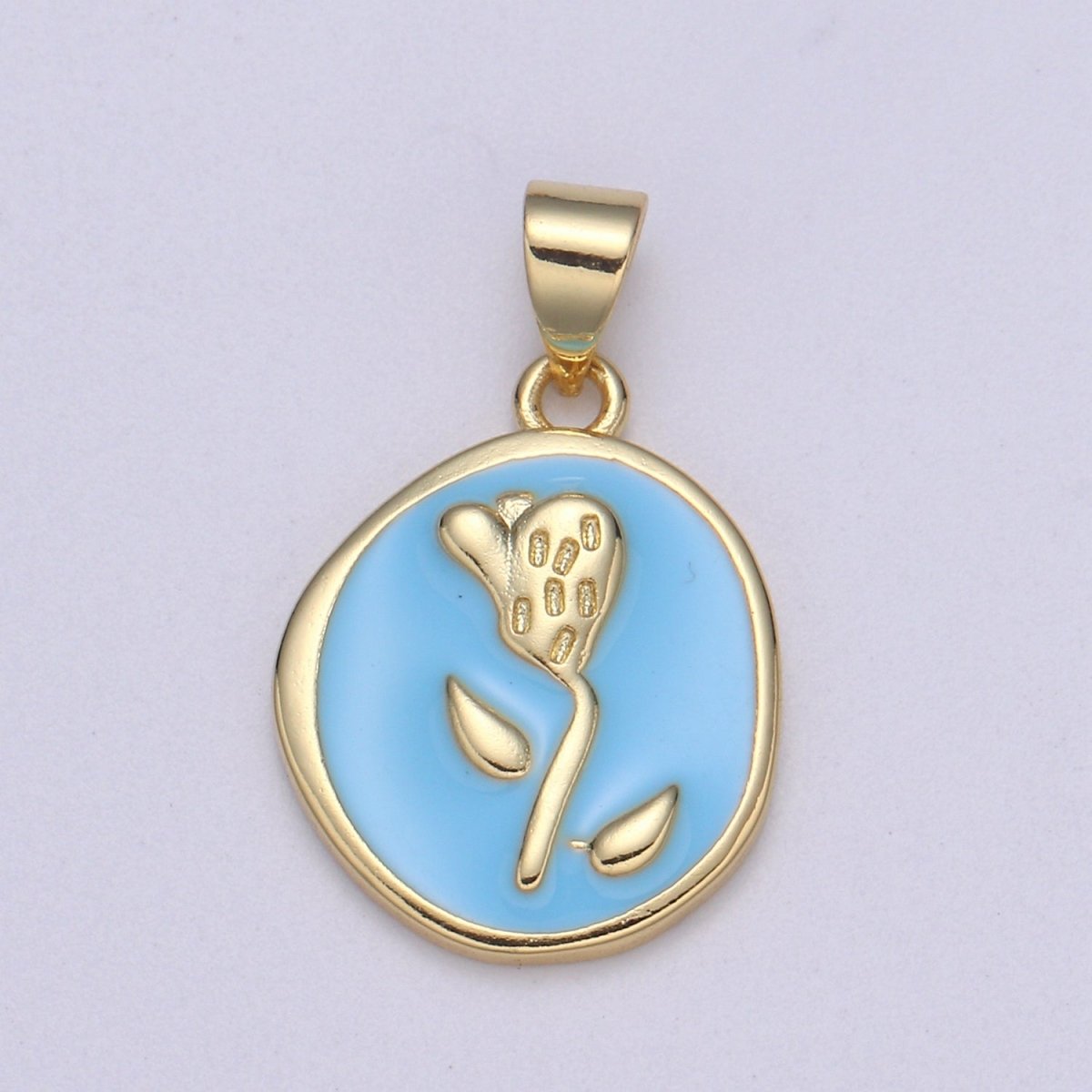 Epoxy Tulip in 24k Gold Round Charm, Enamel Flower Charm, Gold Enamel Charms, Dainty Pink, Red, Teal, White, lime Green Pendant  H-657 H-662 H-676 H-678 H-694 H-698 H-704 H-709 H-712 H-716