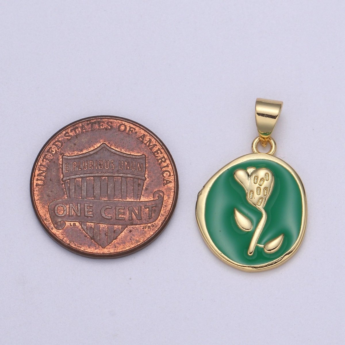 Epoxy Tulip in 24k Gold Round Charm, Enamel Flower Charm, Gold Enamel Charms, Dainty Pink, Red, Teal, White, lime Green Pendant  H-657 H-662 H-676 H-678 H-694 H-698 H-704 H-709 H-712 H-716