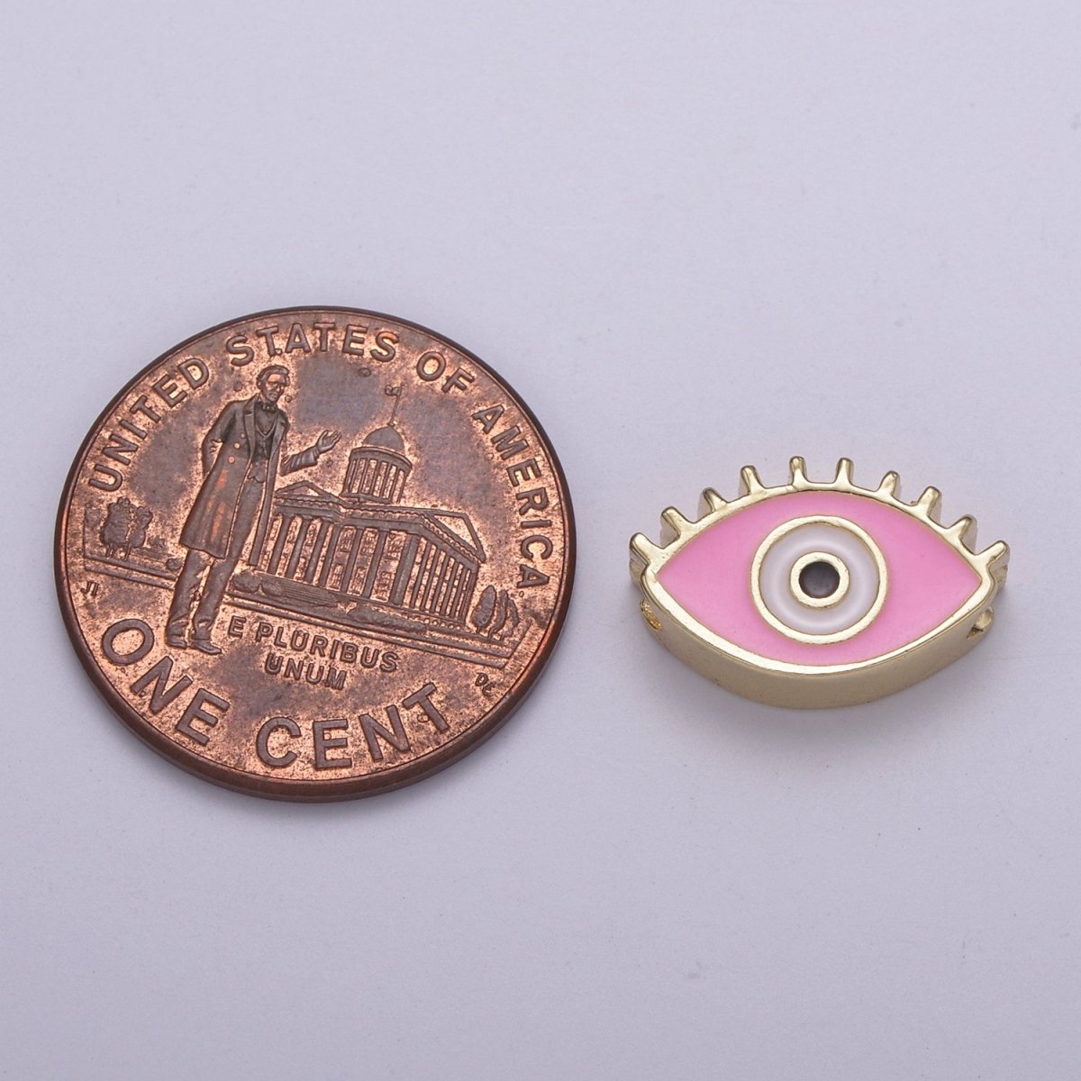 Evil Eye Bead, Enamel Eye 13.7x8.5mm Evil Eye Beads, Side Drilled Black, Blue, Pink, Green, White Enamel B-755 to-B-759