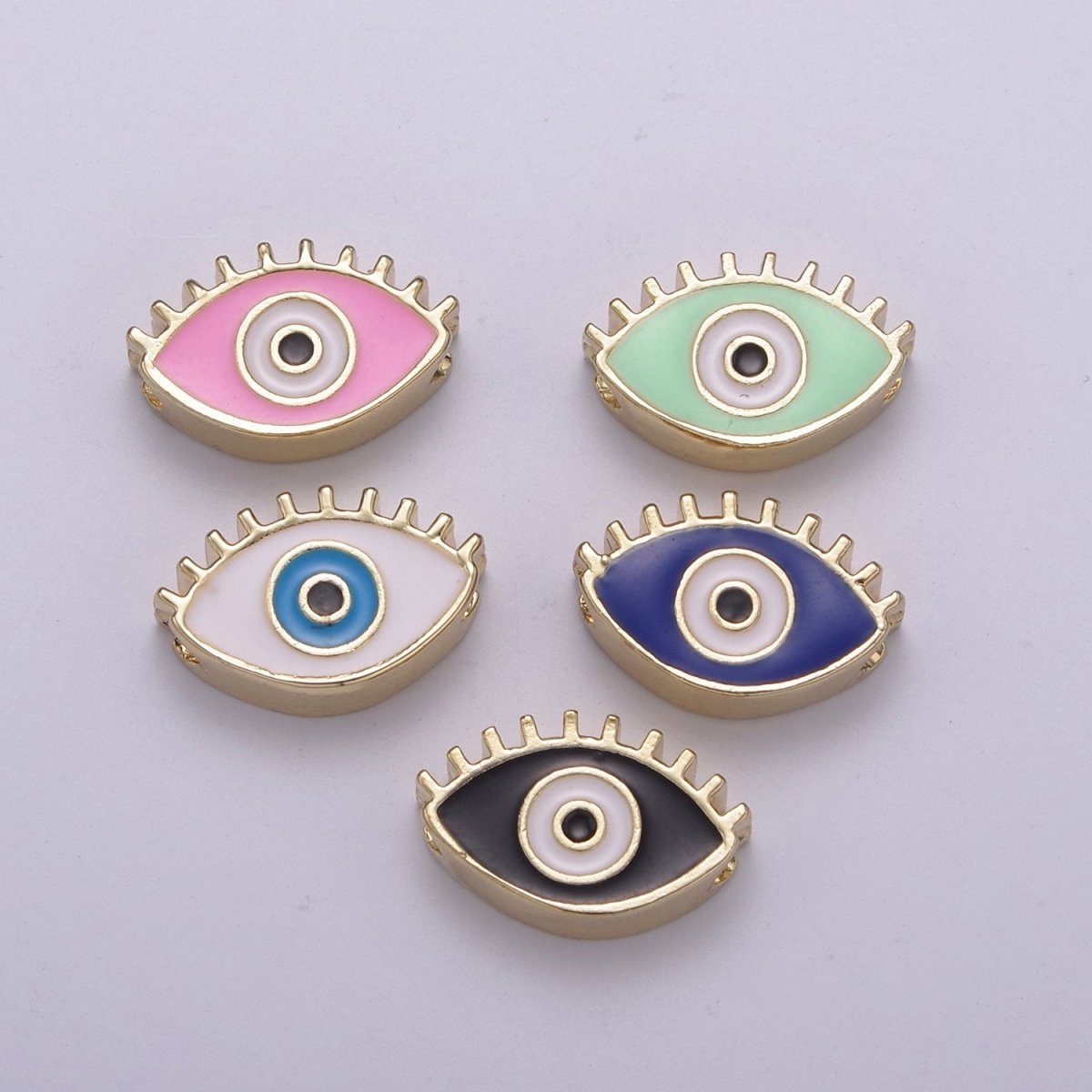 Evil Eye Bead, Enamel Eye 13.7x8.5mm Evil Eye Beads, Side Drilled Black, Blue, Pink, Green, White Enamel B-755 to-B-759