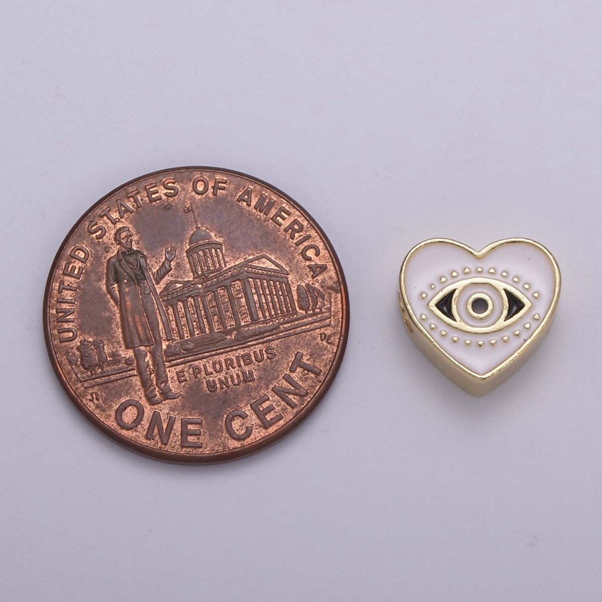 Evil Eye Bead, Heart Evil Eye, 10mm Evil Eye Beads, Side Drilled Black, Blue, Pink, Green, White Enamel   B-754