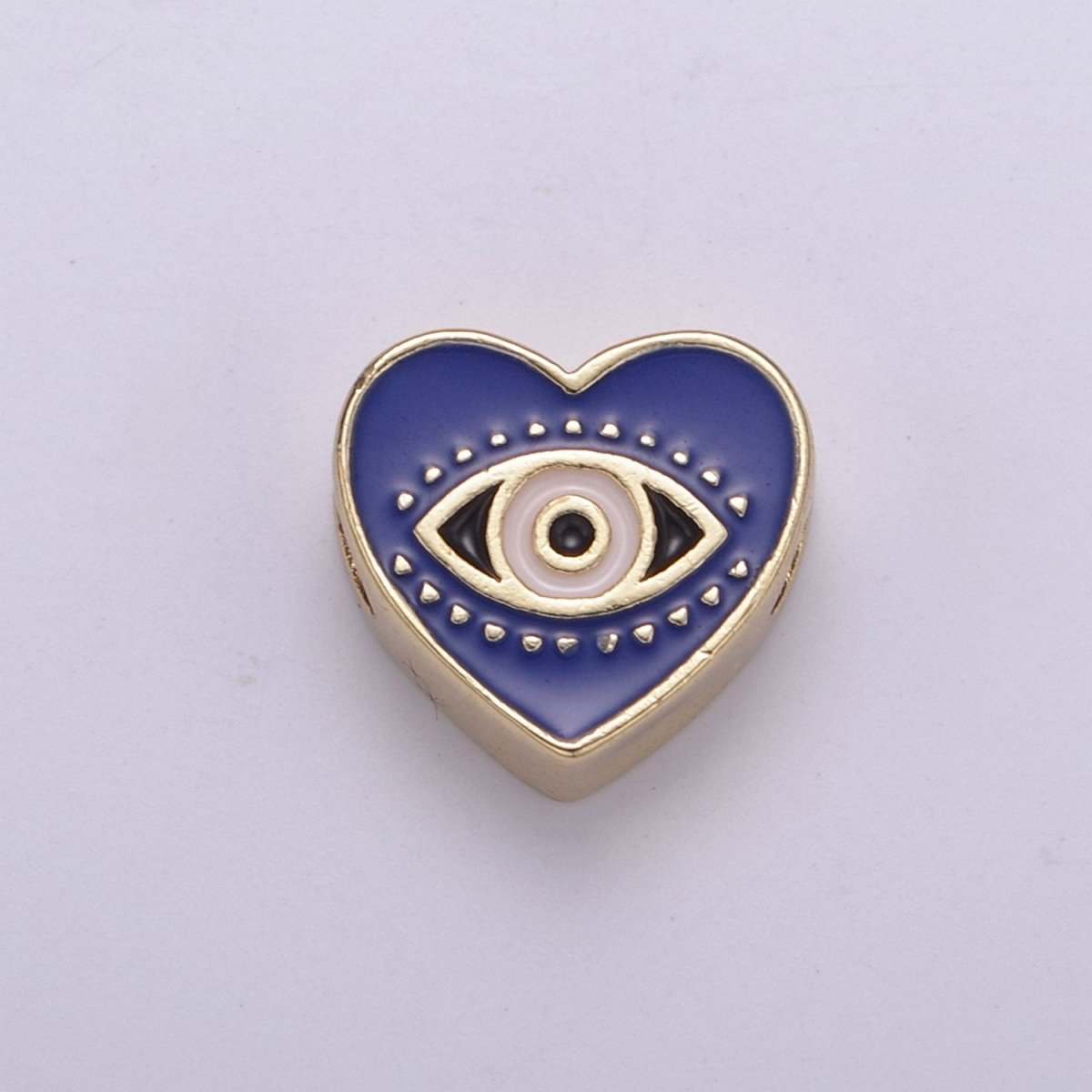 Evil Eye Bead, Heart Evil Eye, 10mm Evil Eye Beads, Side Drilled Black, Blue, Pink, Green, White Enamel   B-754