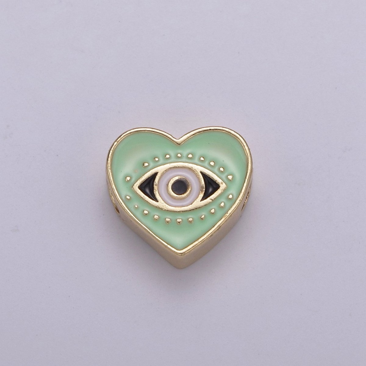 Evil Eye Bead, Heart Evil Eye, 10mm Evil Eye Beads, Side Drilled Black, Blue, Pink, Green, White Enamel   B-754