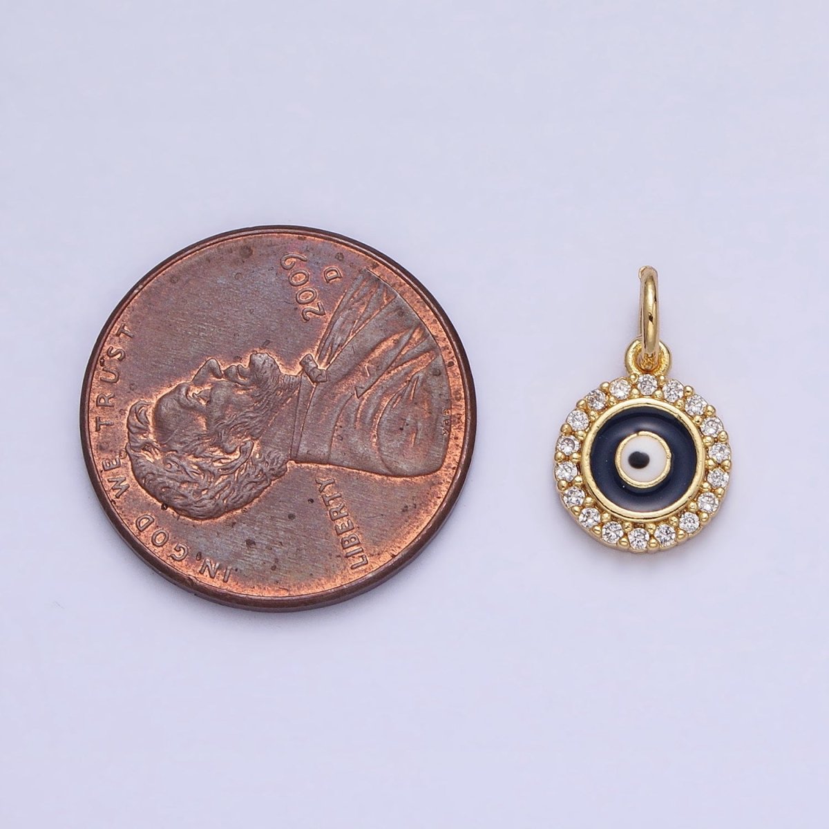 Evil Eye Black Enamel Clear Micro Paved CZ Round Add-On Gold Charm | AC356 - DLUXCA