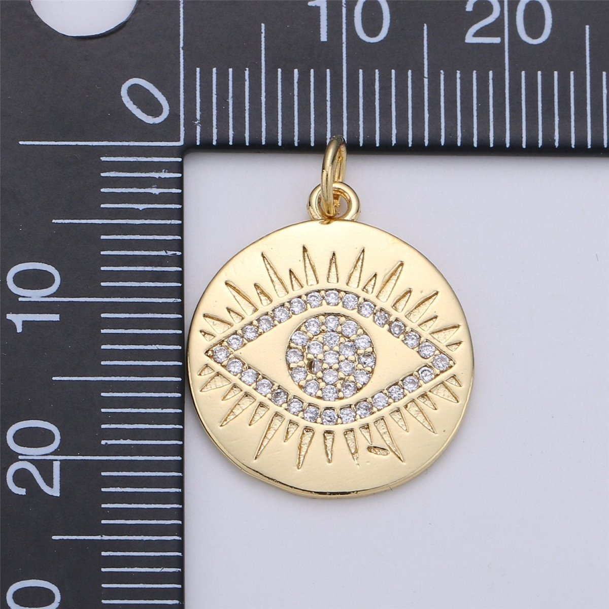 Evil Eye charm, Eye of Ra pendants, Gold Evil Eye charm, cubic Disc Coin charms 16k Gold Plated Lead Nickel Free E-524