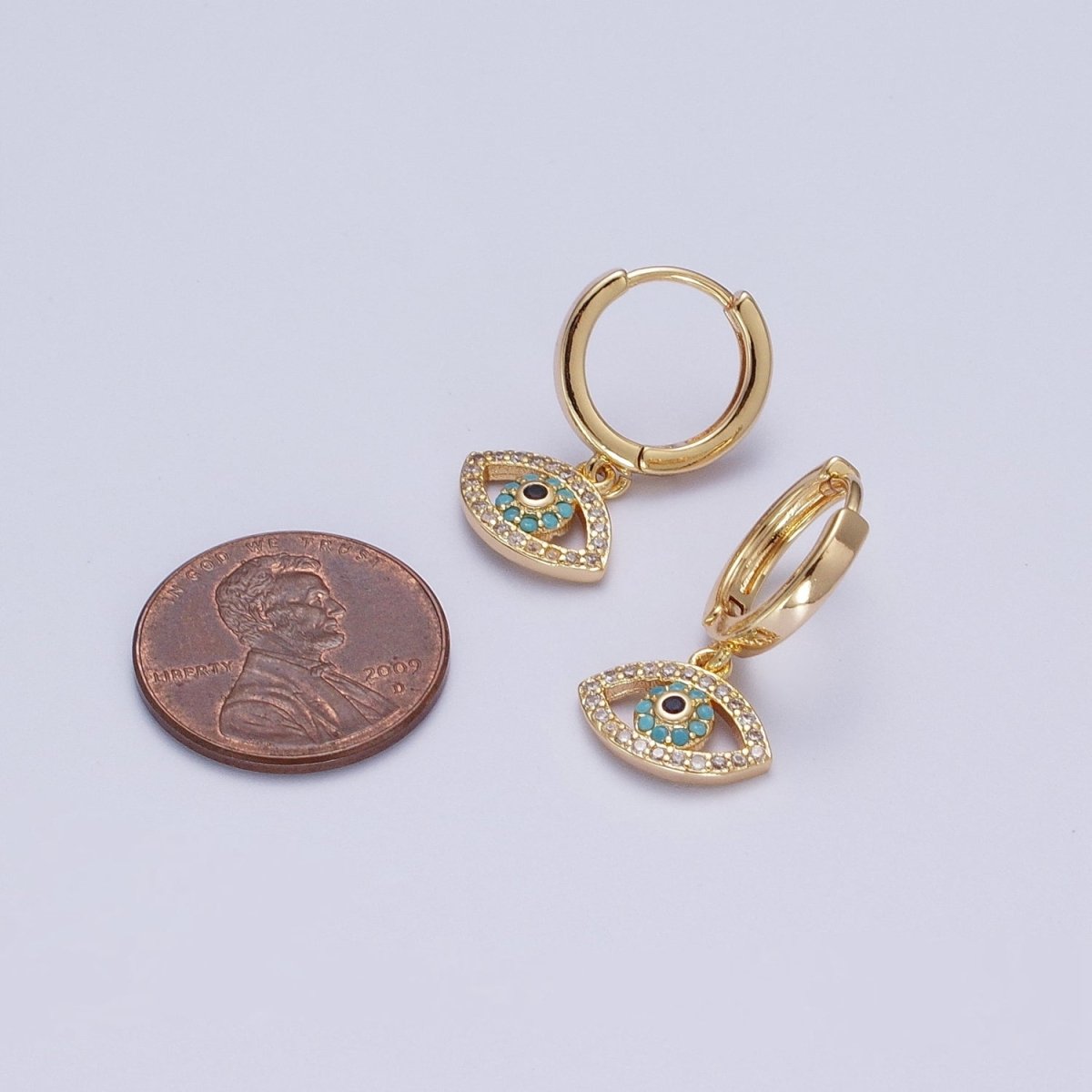 Evil Eye Charm Hoop Earrings Gold | Small Gold Hoops Huggie Earrings 16K Gold Filled Earring Y-066 - DLUXCA