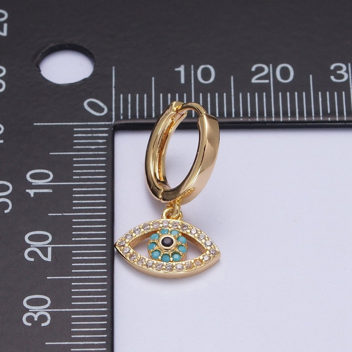 Evil Eye Charm Hoop Earrings Gold | Small Gold Hoops Huggie Earrings 16K Gold Filled Earring Y-066 - DLUXCA