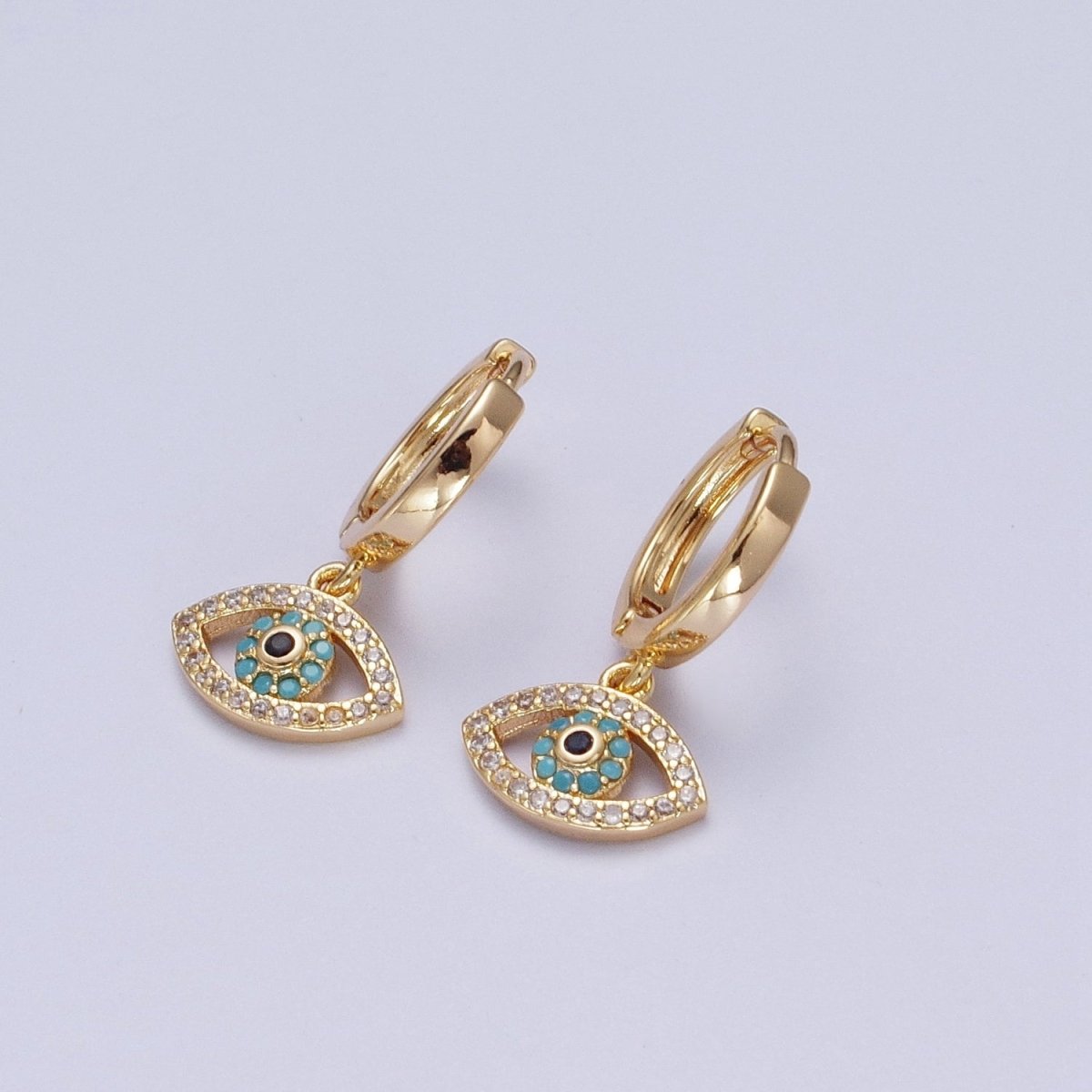 Evil Eye Charm Hoop Earrings Gold | Small Gold Hoops Huggie Earrings 16K Gold Filled Earring Y-066 - DLUXCA