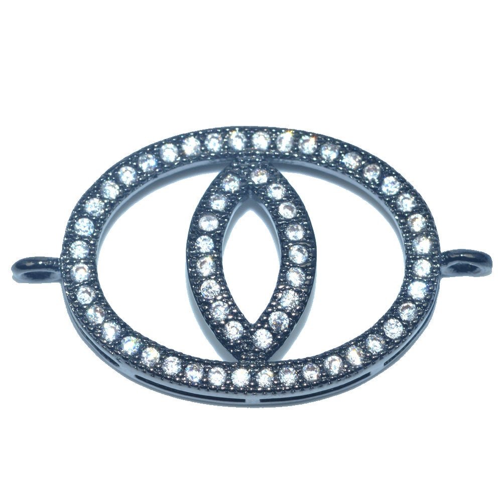 Evil Eye Connector Cubic Zirconia Crystal,Cooper,Gold Plated, Oval Eye Outlined Design Bracelet Connector Charms for Jewelry Making F-471 - DLUXCA