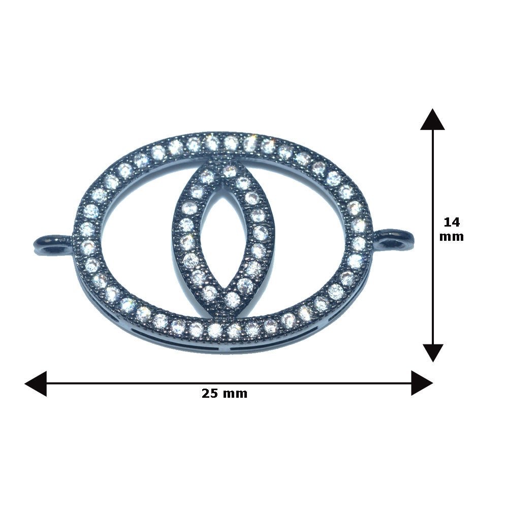 Evil Eye Connector Cubic Zirconia Crystal,Cooper,Gold Plated, Oval Eye Outlined Design Bracelet Connector Charms for Jewelry Making F-471 - DLUXCA