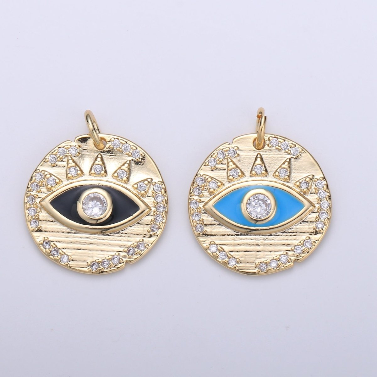 Evil eye Enamel Charm, Eye of protection coin pendant medallion, 18K Gold Filled Charm, Blue Cubic Eye Charm, good luck, talisman D-891 D-892