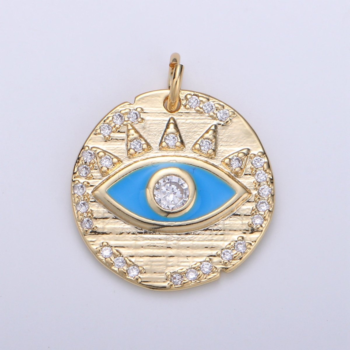Evil eye Enamel Charm, Eye of protection coin pendant medallion, 18K Gold Filled Charm, Blue Cubic Eye Charm, good luck, talisman D-891 D-892