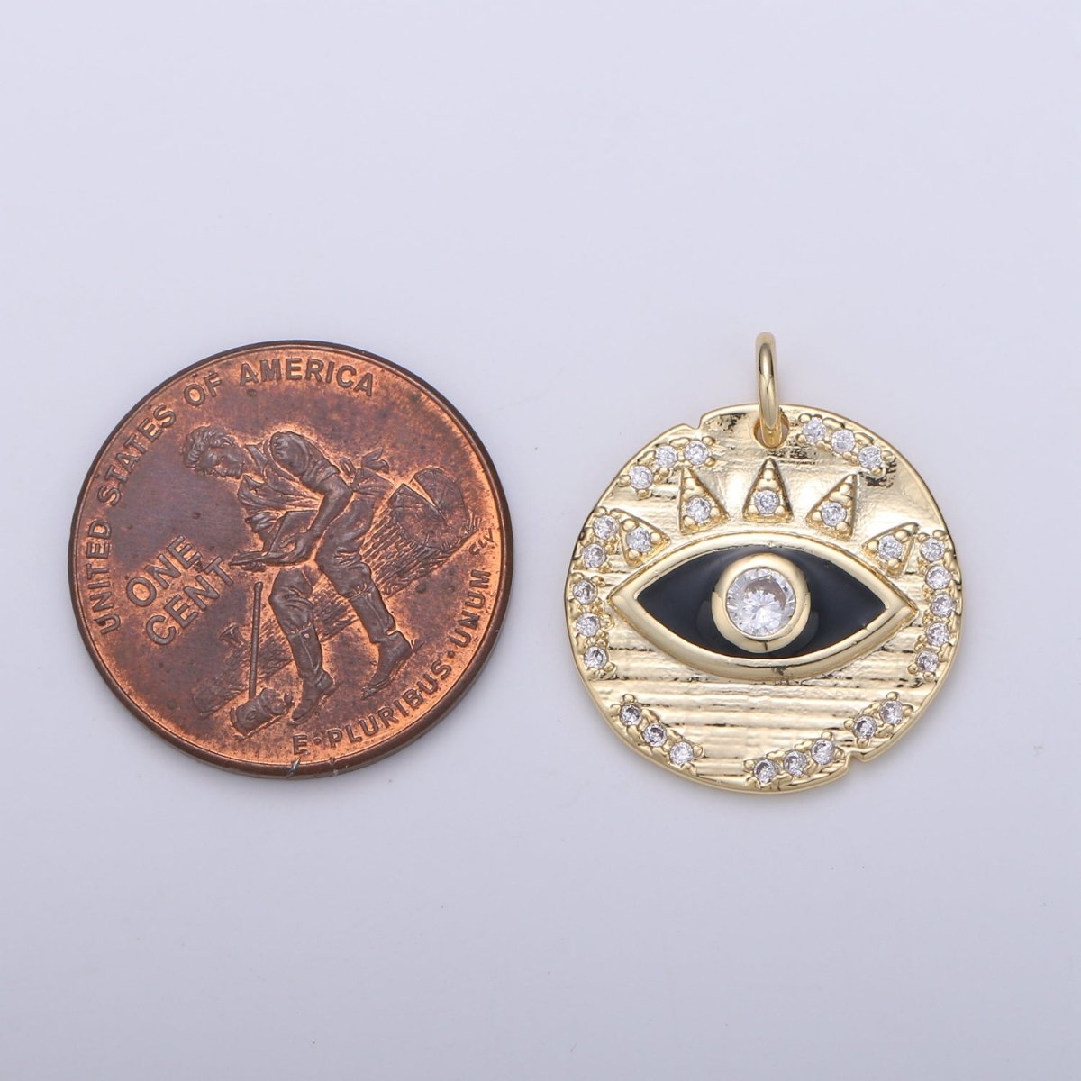 Evil eye Enamel Charm, Eye of protection coin pendant medallion, 18K Gold Filled Charm, Blue Cubic Eye Charm, good luck, talisman D-891 D-892