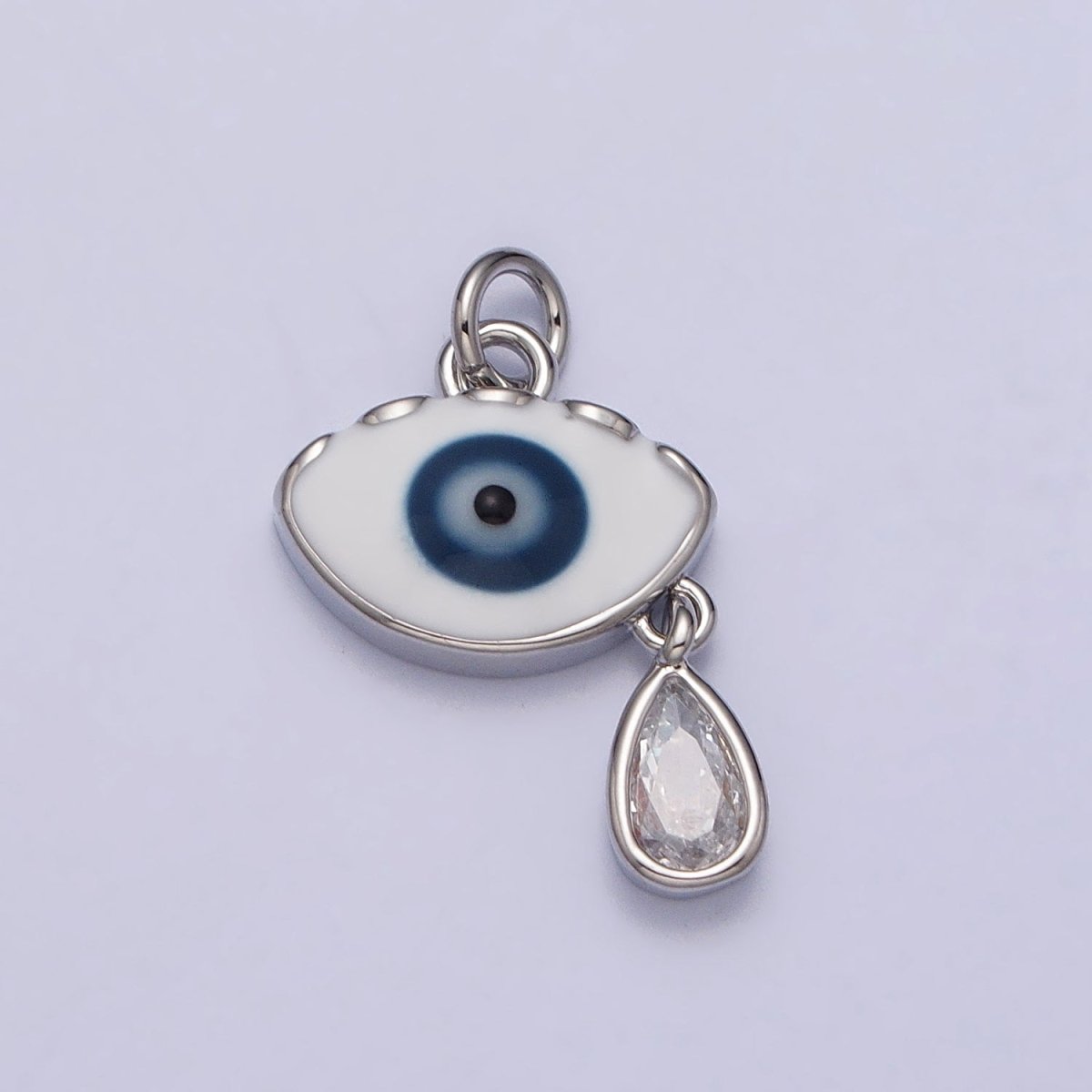 Evil Eye Enamel Clear Teardrop CZ Dangle Charm in Gold & Silver | AC318 AC319