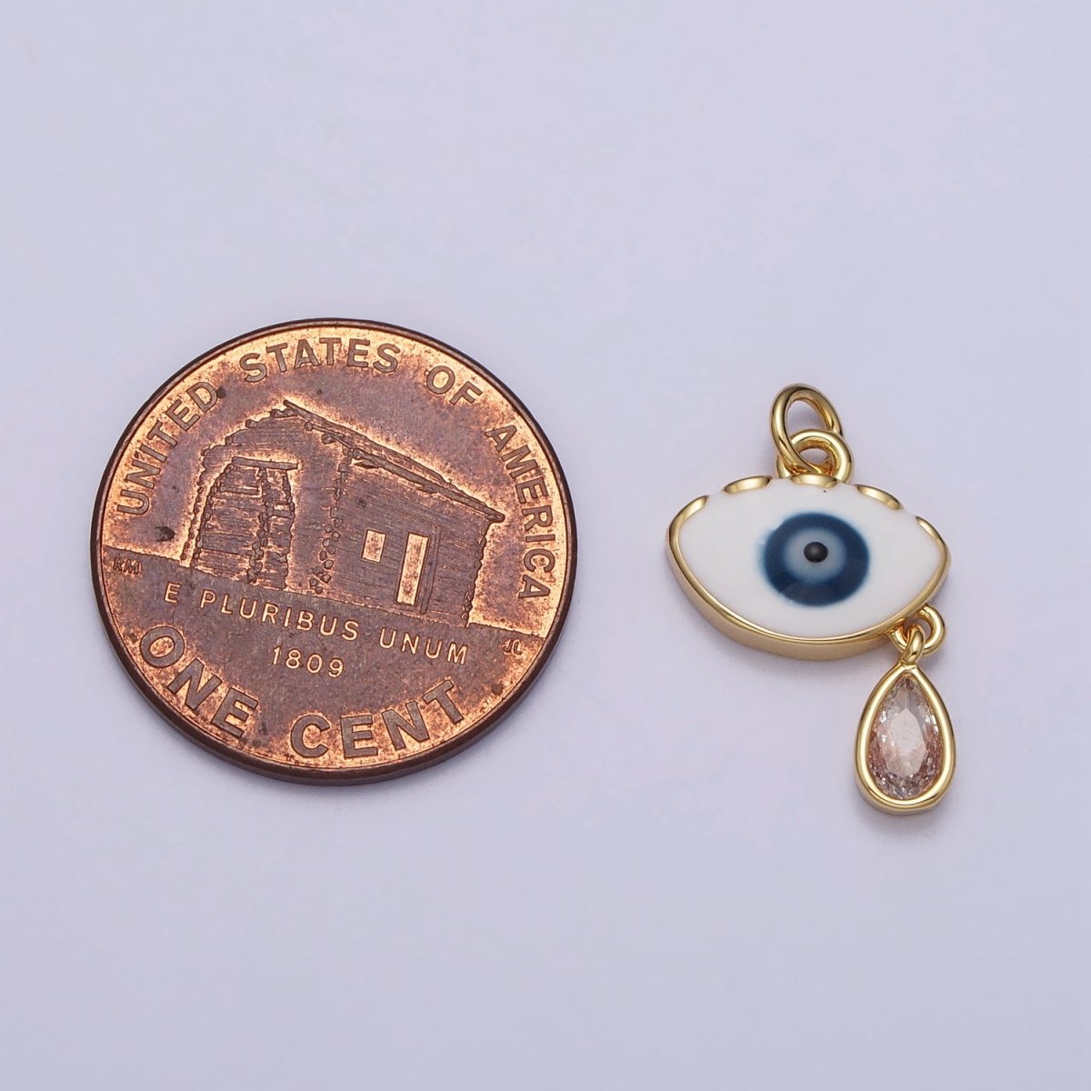 Evil Eye Enamel Clear Teardrop CZ Dangle Charm in Gold & Silver | AC318 AC319