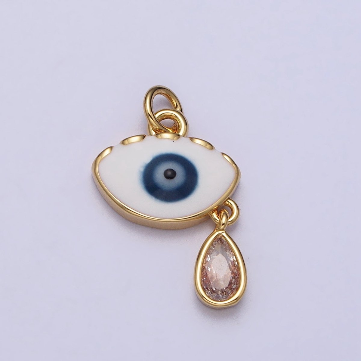Evil Eye Enamel Clear Teardrop CZ Dangle Charm in Gold & Silver | AC318 AC319