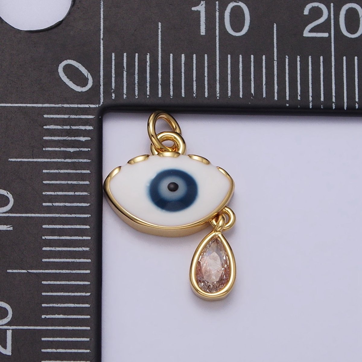Evil Eye Enamel Clear Teardrop CZ Dangle Charm in Gold & Silver | AC318 AC319