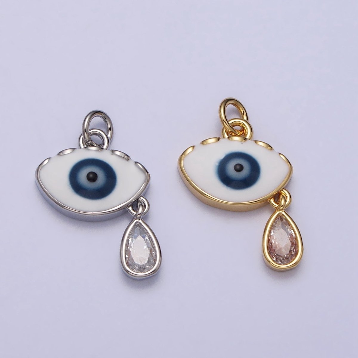 Evil Eye Enamel Clear Teardrop CZ Dangle Charm in Gold & Silver | AC318 AC319