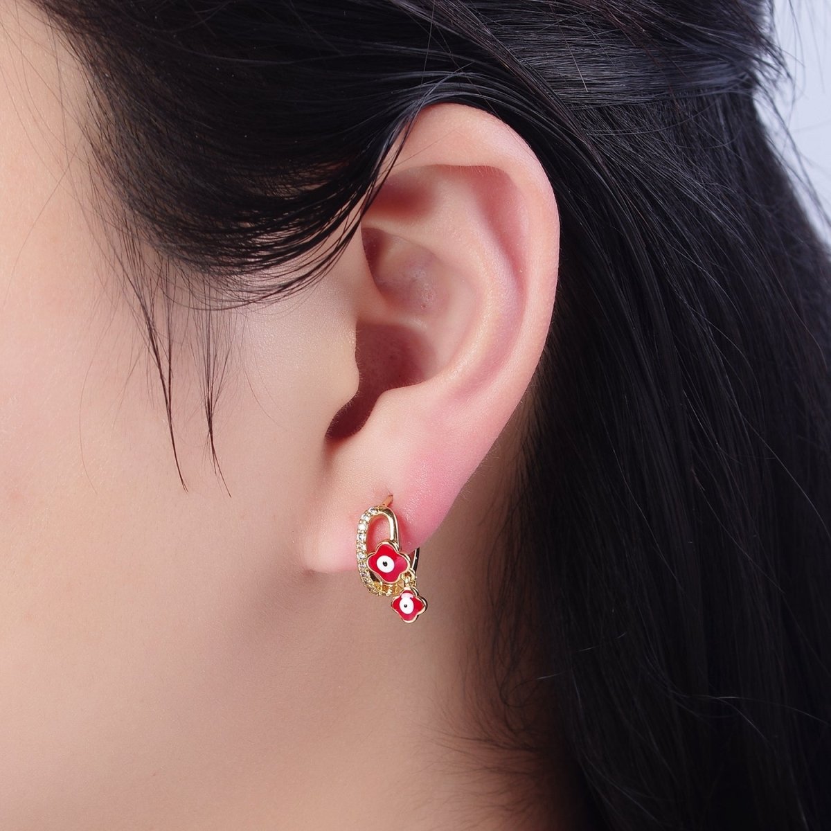 Evil Eye Gold Hoop Earrings for Women Dainty Gold Hoop Lightweight Earrings for Girls T-406 ~ T-408