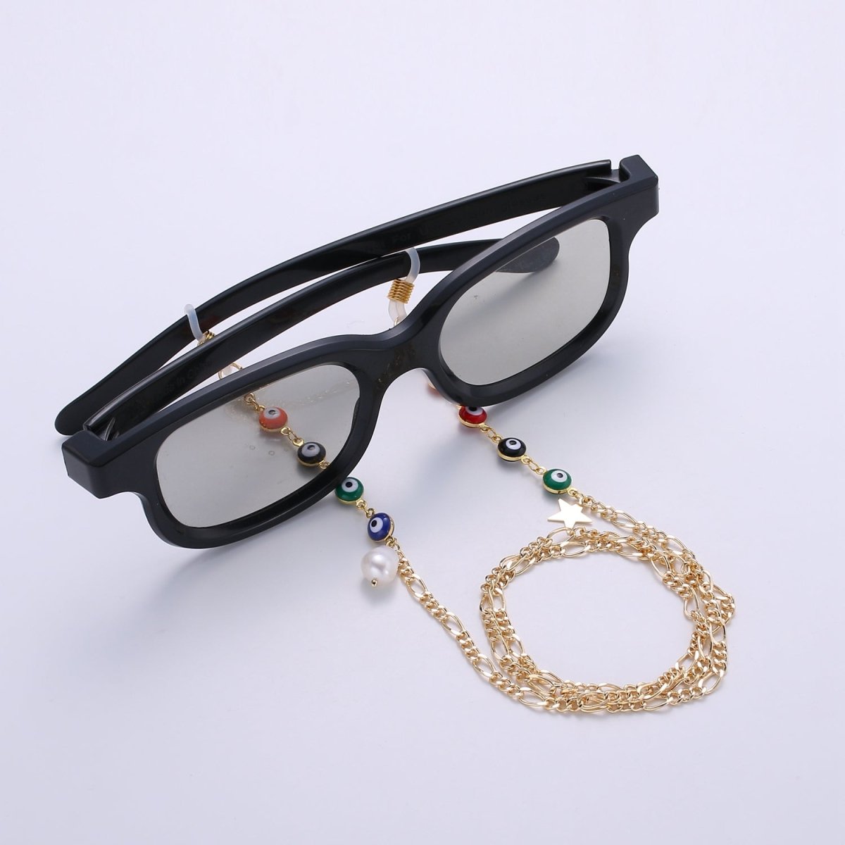 Evil eye mask chain holder, face mask lanyard adult, evil eye protection, Figaro chain, talisman protection, mask chain accessories