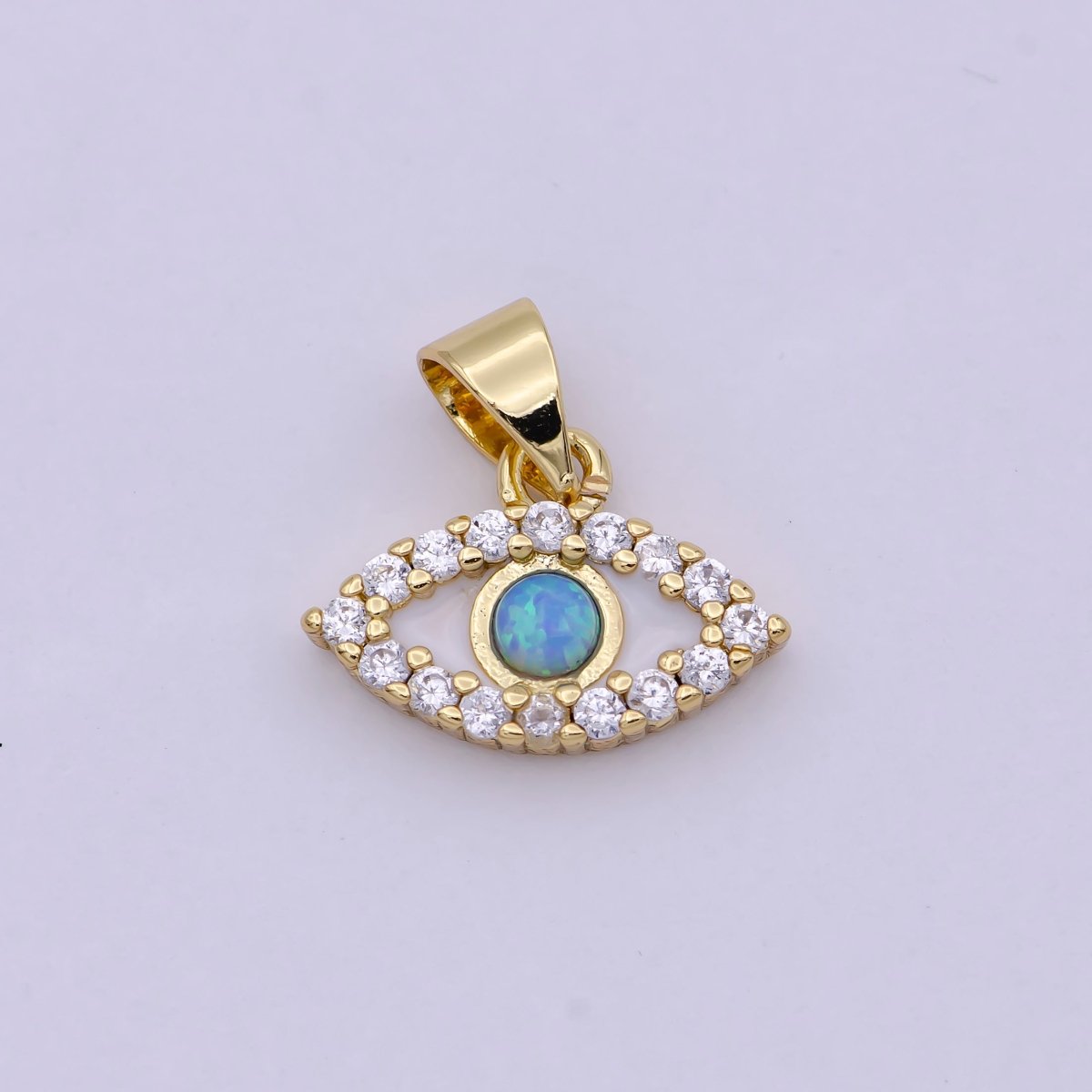 Evil Eye Micro Pave Blue Opal Charm - Evil Eye Cubic Zirconia Wholesale Charms H-444