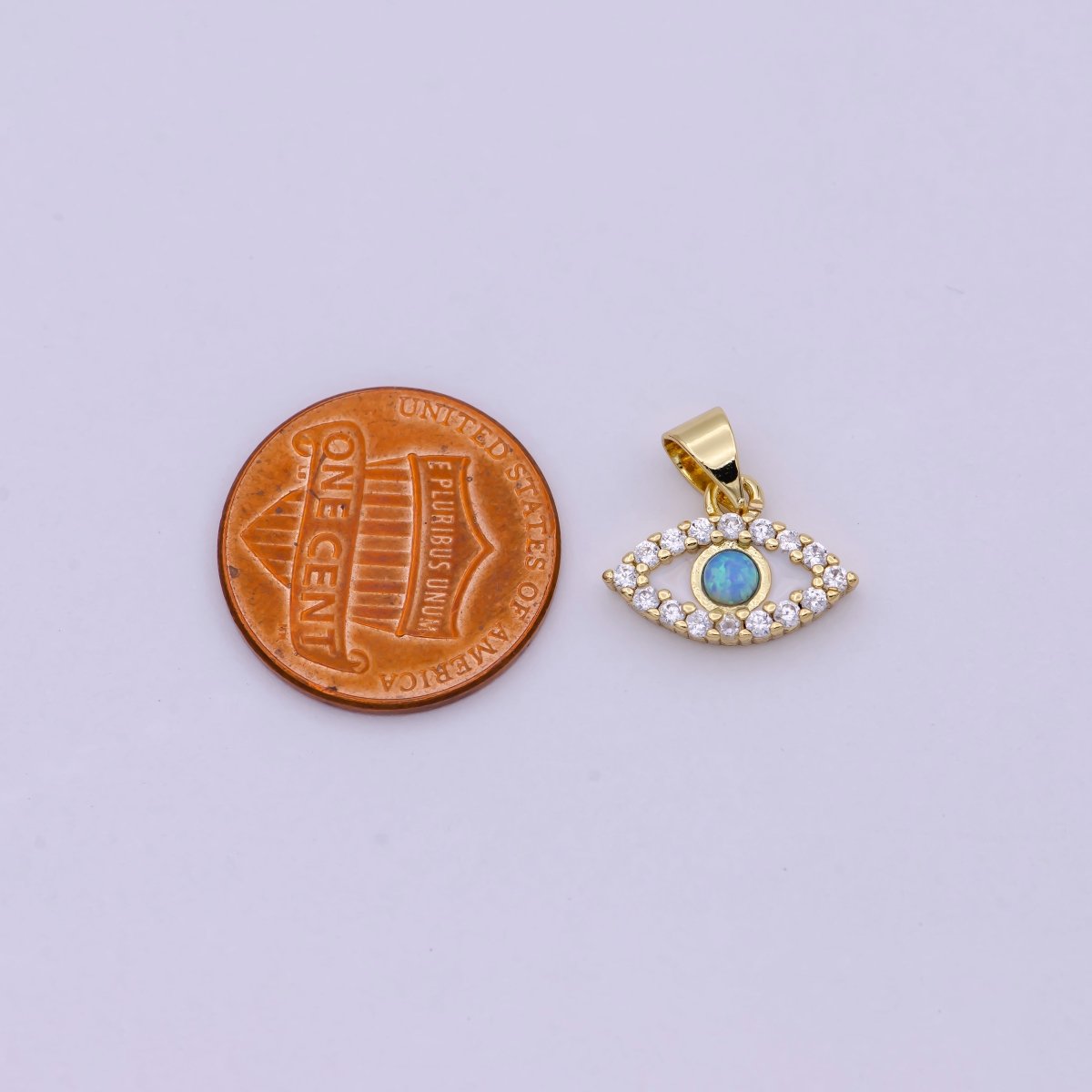 Evil Eye Micro Pave Blue Opal Charm - Evil Eye Cubic Zirconia Wholesale Charms H-444