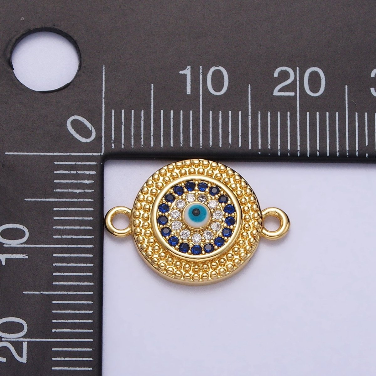 Evil Eye Micro Paved CZ Gold Beaded Round Connector | Y-707 - DLUXCA