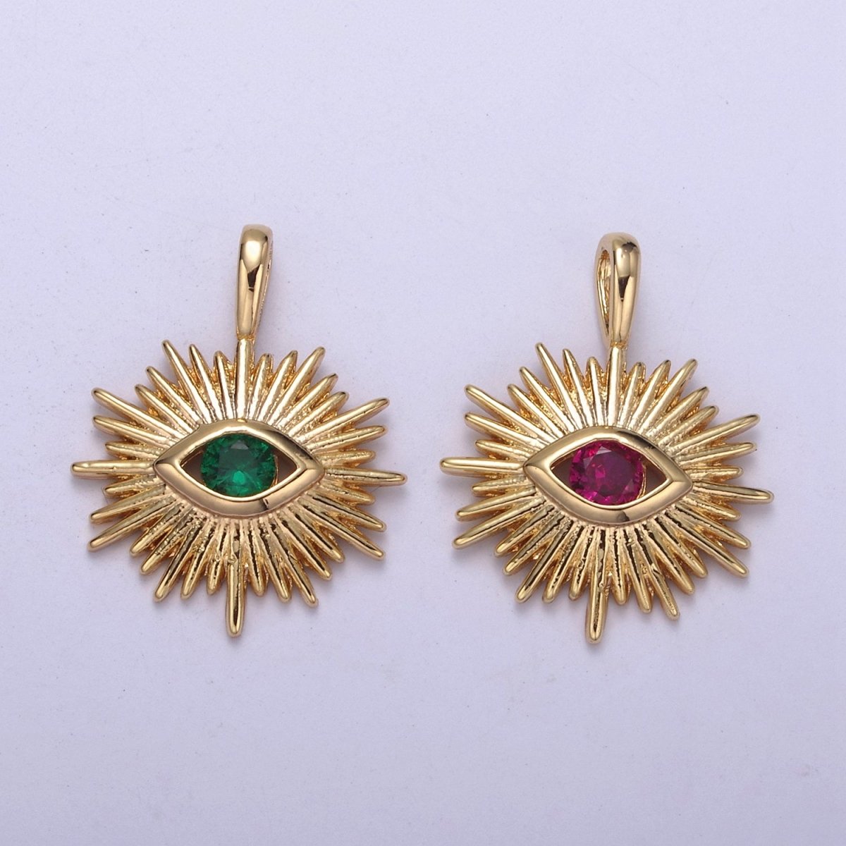 Evil Eye Pink CZ Charm - Evil Eye Cubic Zirconia Green Stone Amulet Greek Eye Boho Wholesale Charms H-421 H-422