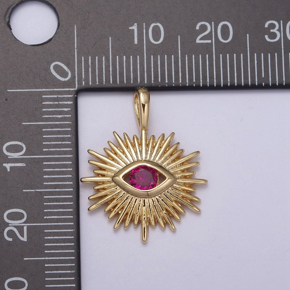 Evil Eye Pink CZ Charm - Evil Eye Cubic Zirconia Green Stone Amulet Greek Eye Boho Wholesale Charms H-421 H-422