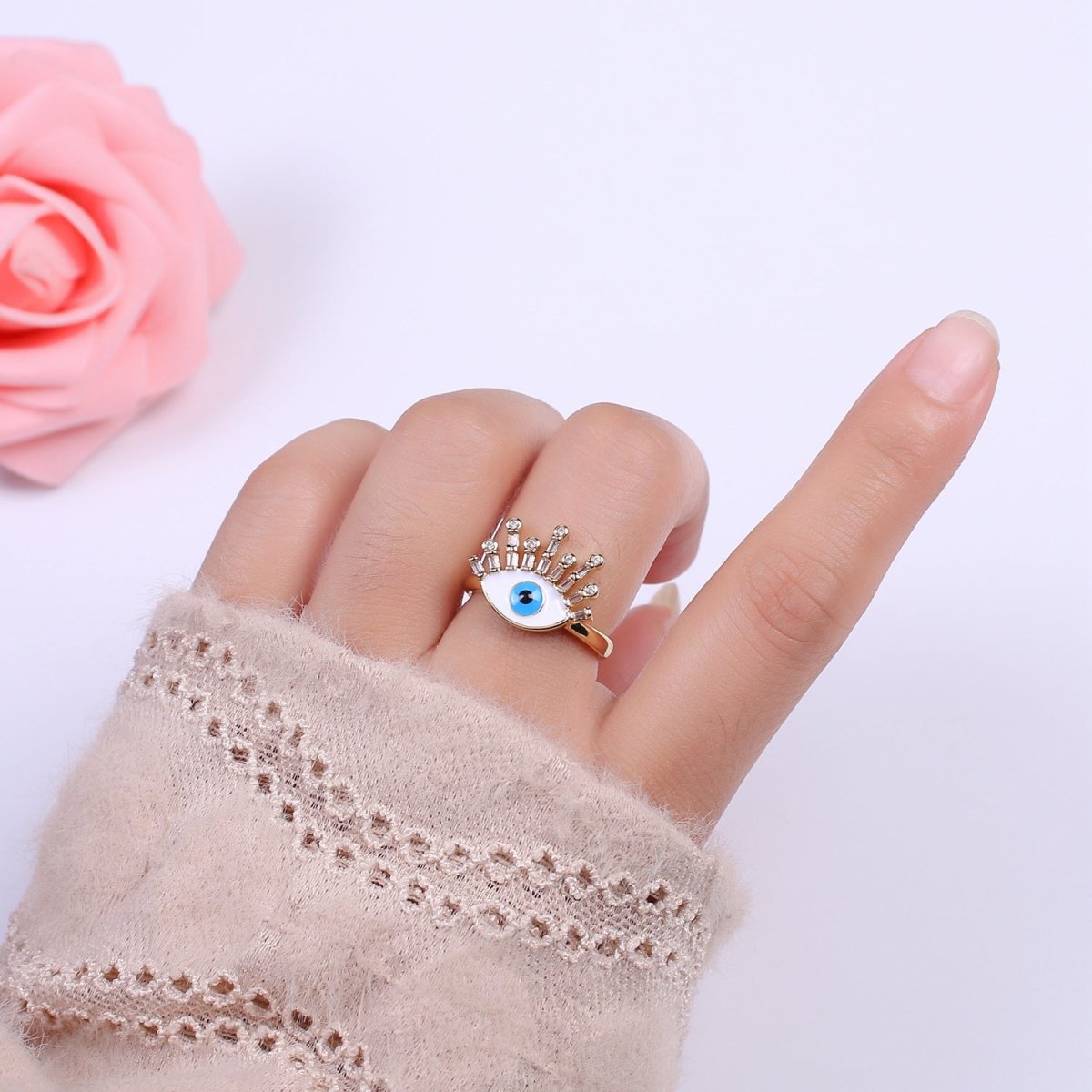 Evil Eye Ring, 14K Gold Filled Eye Ring, Evil Eye Zircons Ring, CZ Eye Blue Ring, Good Luck Ring Amulet Statement Stackable U-169 U-170