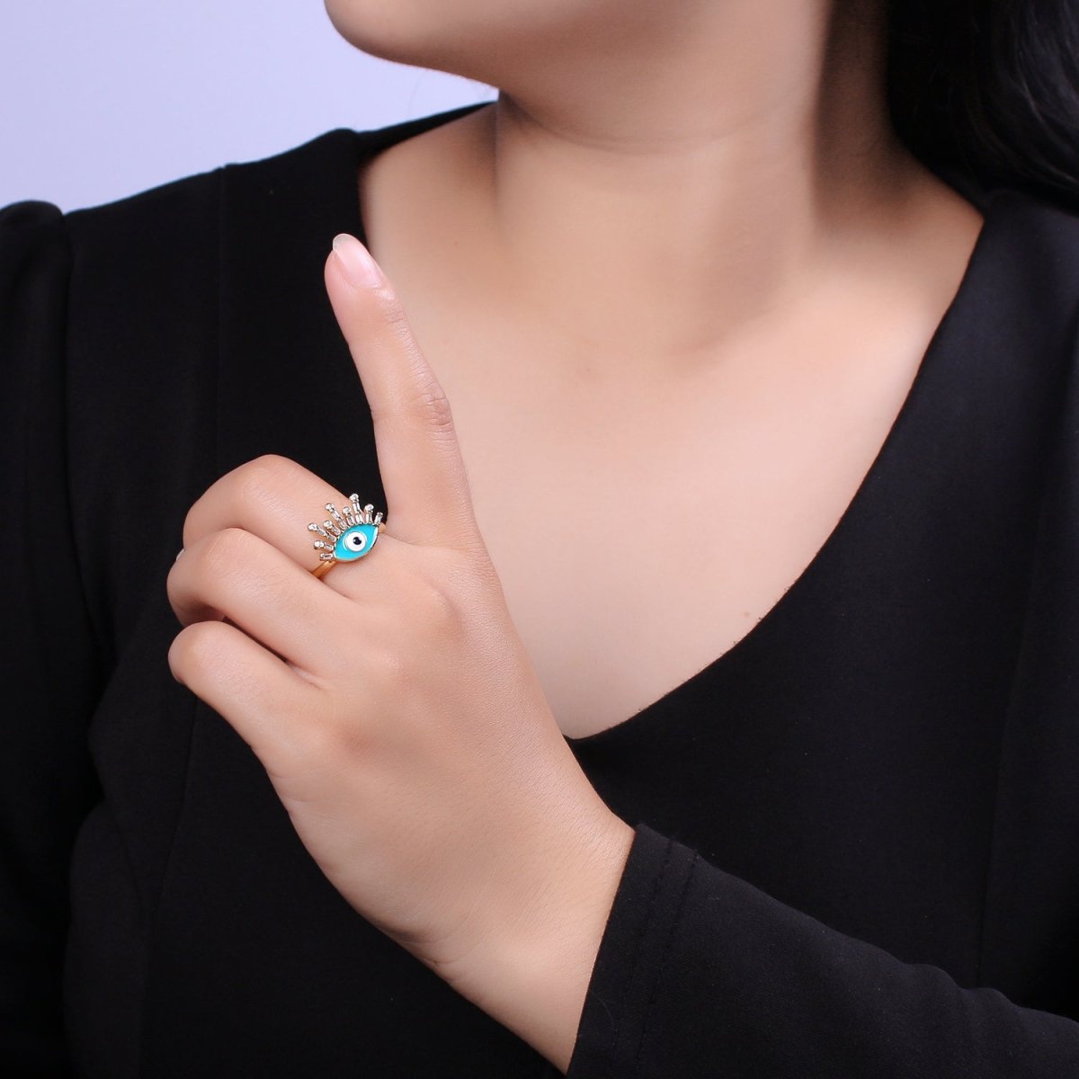 Evil Eye Ring, 14K Gold Filled Eye Ring, Evil Eye Zircons Ring, CZ Eye Blue Ring, Good Luck Ring Amulet Statement Stackable U-169 U-170