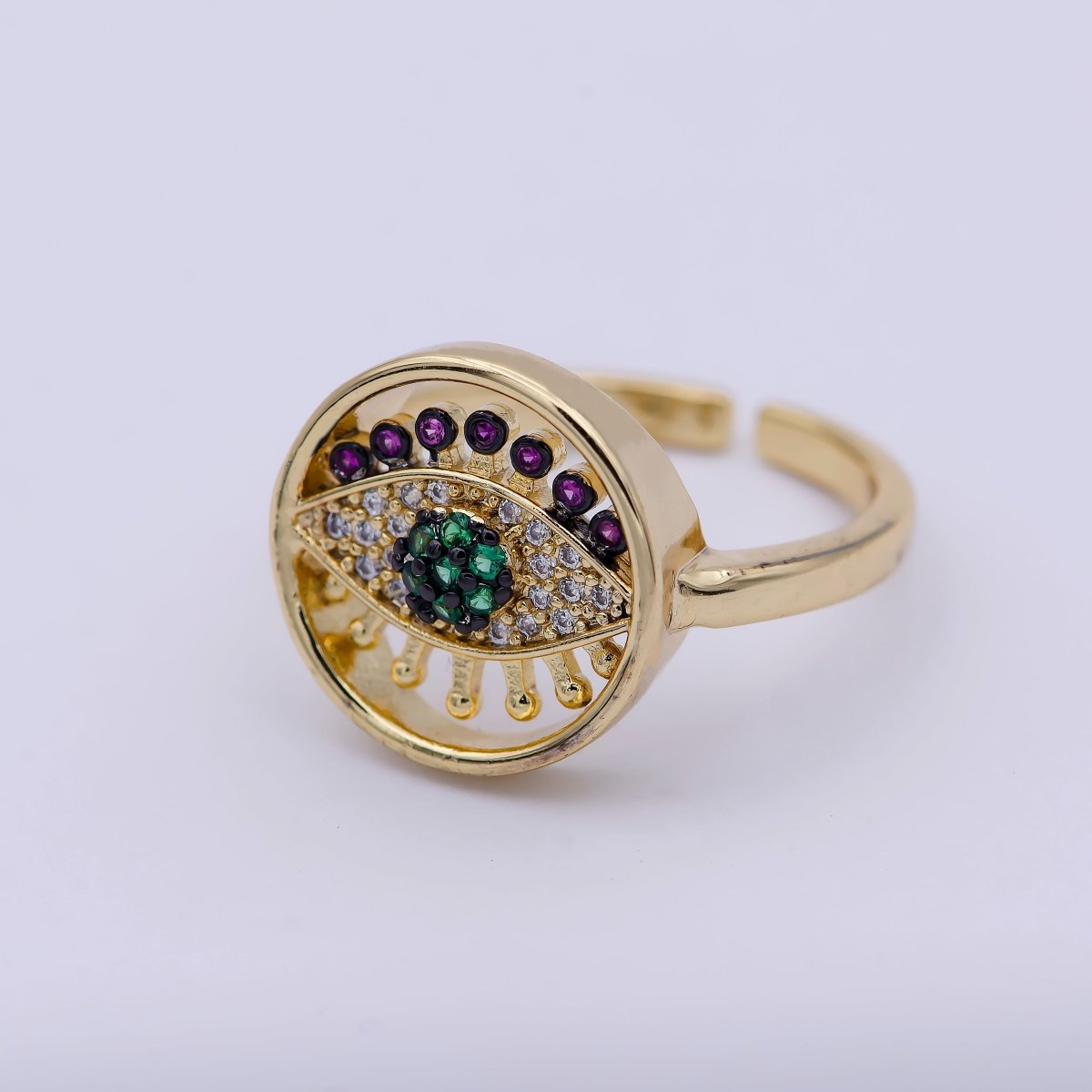 Evil Eye Ring Adjustable Ring, Gold Minimalist Ring, Diamond Evil Eye Ring, Amulet Ring, Protection Ring, Thin Delicate Ring, Gift Idea U-525 ~ U-529