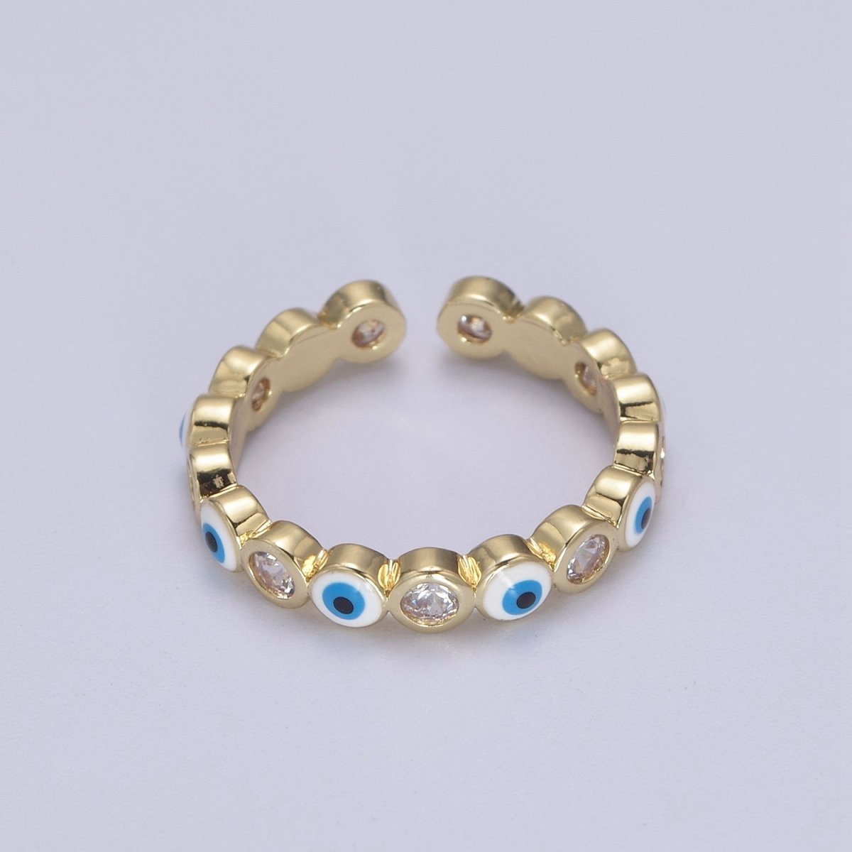 Evil Eye Ring, Minimalist Gold Ring, Dainty Stackable Ring 14k Gold Filled Open Adjustable Ring Amulet Jewelry U-331~U-335