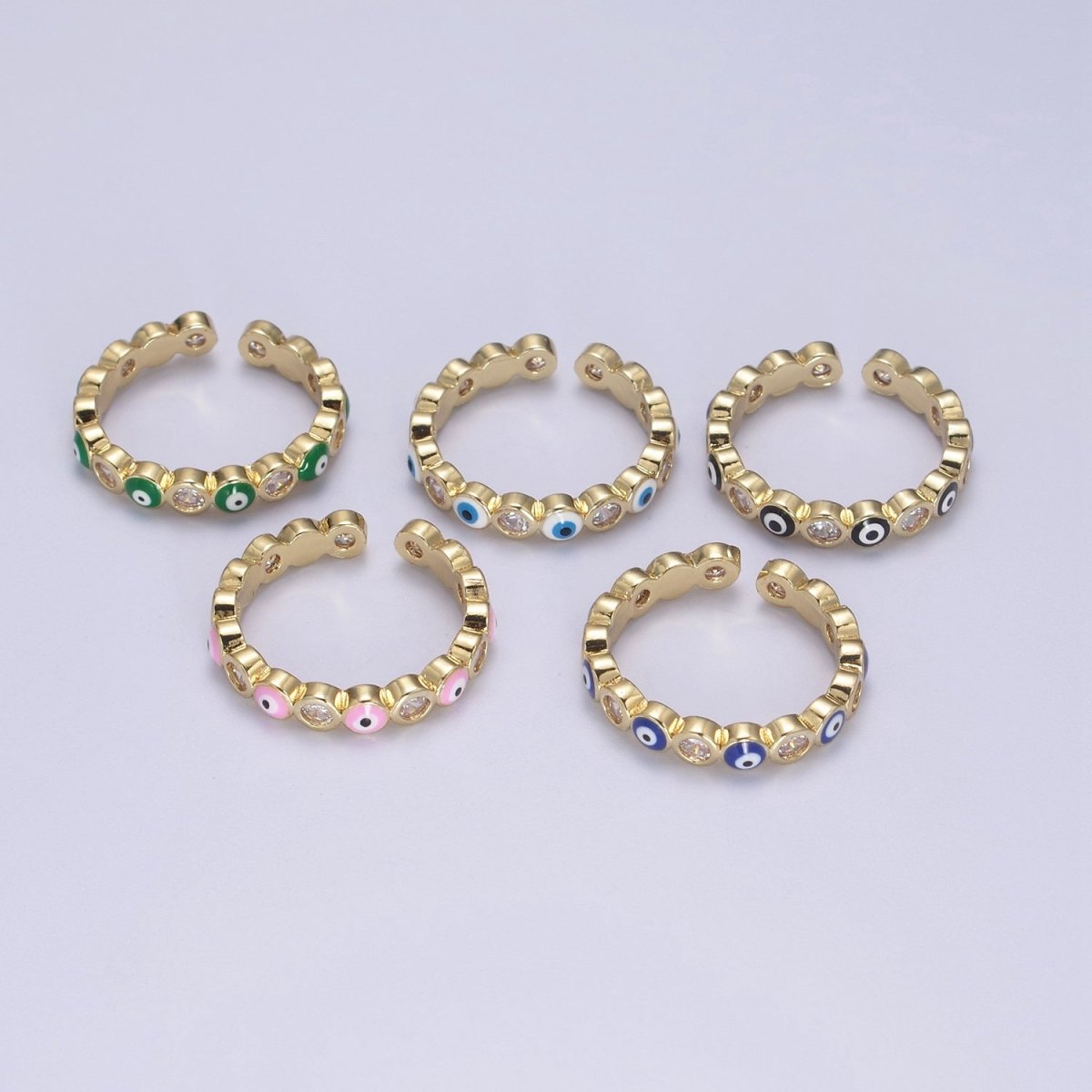 Evil Eye Ring, Minimalist Gold Ring, Dainty Stackable Ring 14k Gold Filled Open Adjustable Ring Amulet Jewelry U-331~U-335