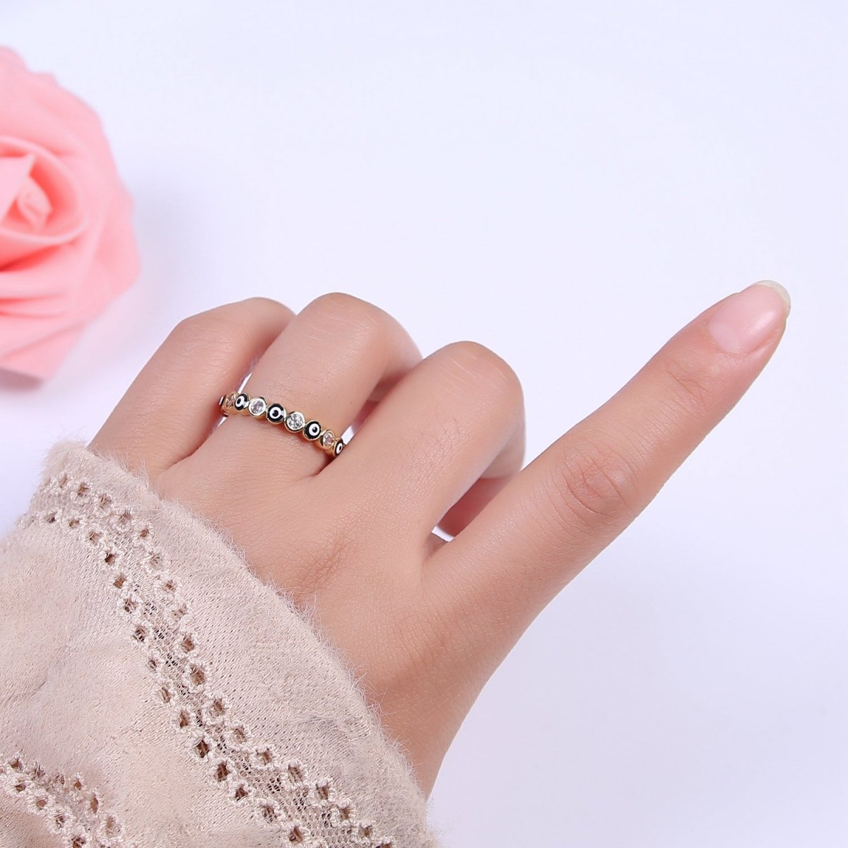 Evil Eye Ring, Minimalist Gold Ring, Dainty Stackable Ring 14k Gold Filled Open Adjustable Ring Amulet Jewelry U-331~U-335
