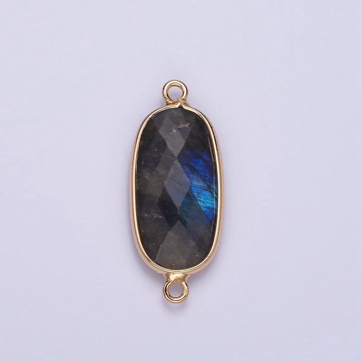 Faceted Gemstone Oval Gold Charm Connector Rose Quartz Onyx Labradorite Amethyst Amazonite Charm G033 - G043