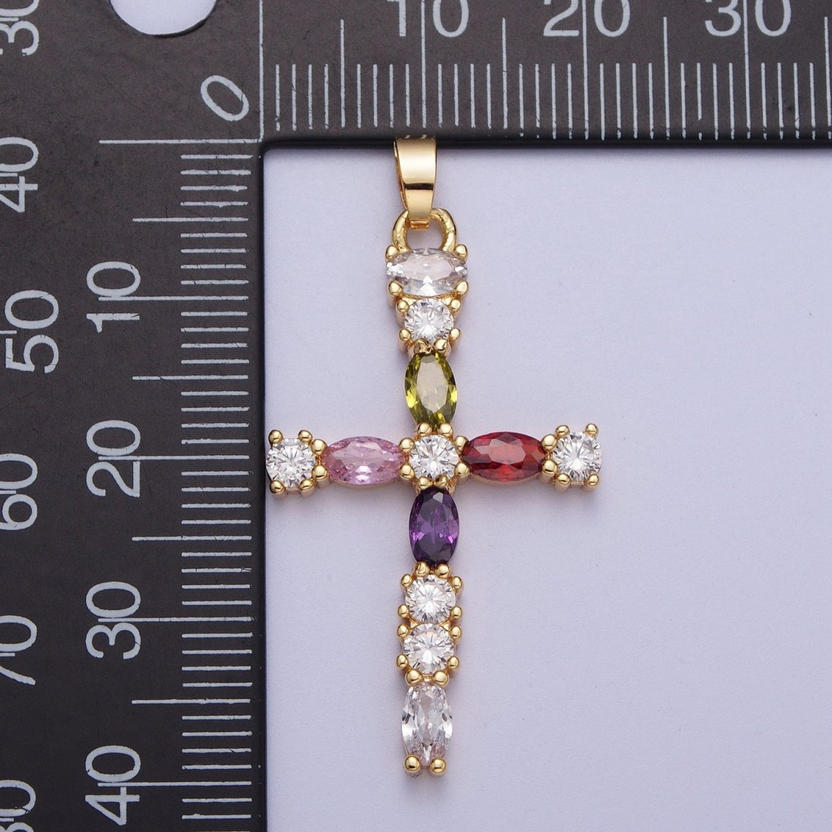 Faceted Marquise Gemstone Cross Style Pendant, 16K Gold Filled CZ Cross Pendant, Religious Christian Catholic Jewelry Charm Gift X-692 - DLUXCA