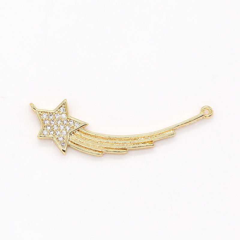 Falling Crystal Star Golden Connector CZ Micro Pave Sky Star Nature Object Jewelry Supply Component GP-610