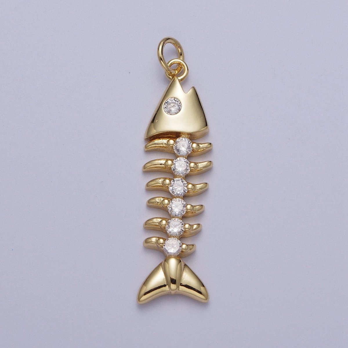 Fish Bone Clear Cubic Zirconia Charm in Gold & Silver E-450 E-488