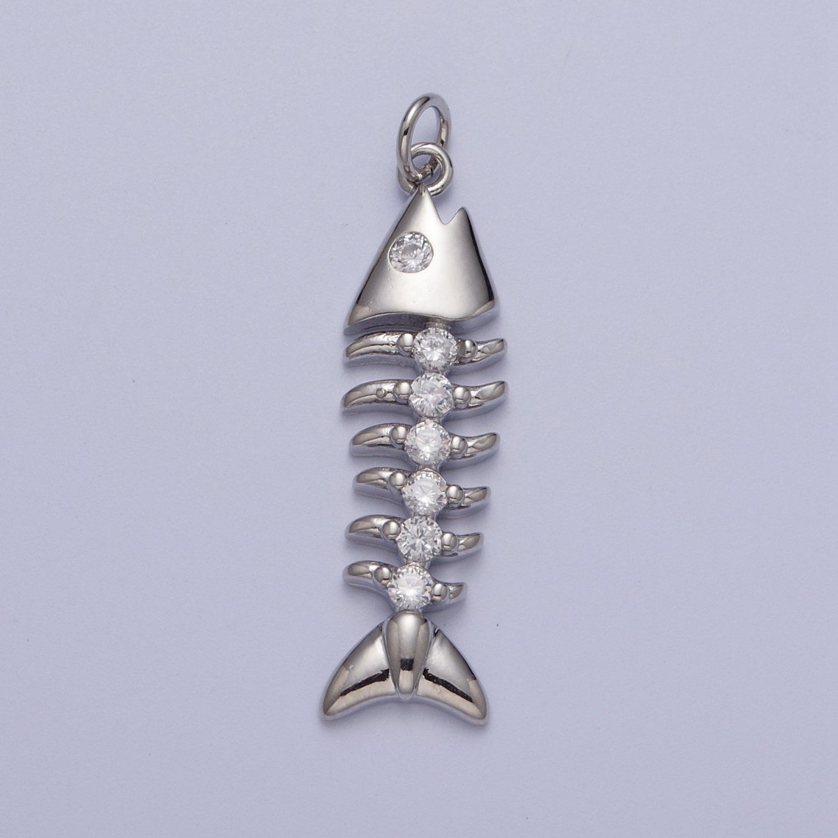 Fish Bone Clear Cubic Zirconia Charm in Gold & Silver E-450 E-488