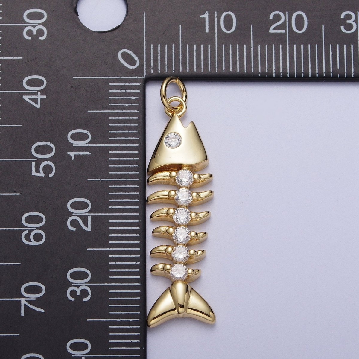 Fish Bone Clear Cubic Zirconia Charm in Gold & Silver E-450 E-488