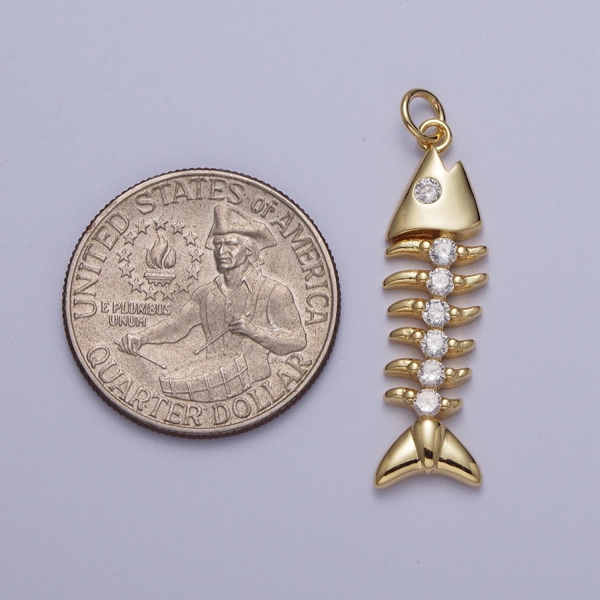 Fish Bone Clear Cubic Zirconia Charm in Gold & Silver E-450 E-488