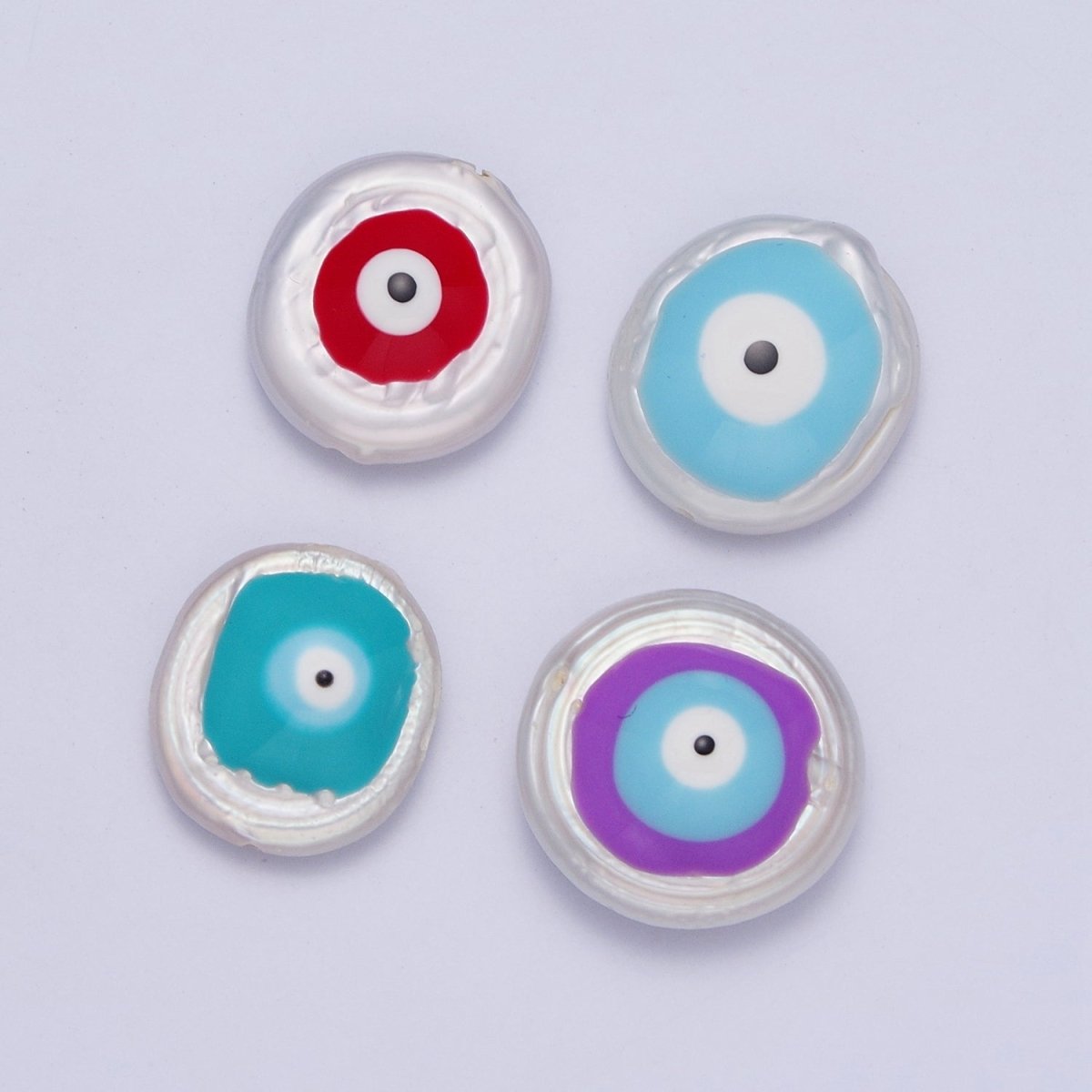 Flat Button Baroque Pearl Beads with Protection Evil Eye Enamel Beads For DIY Jewelry Making | W-920-W-923