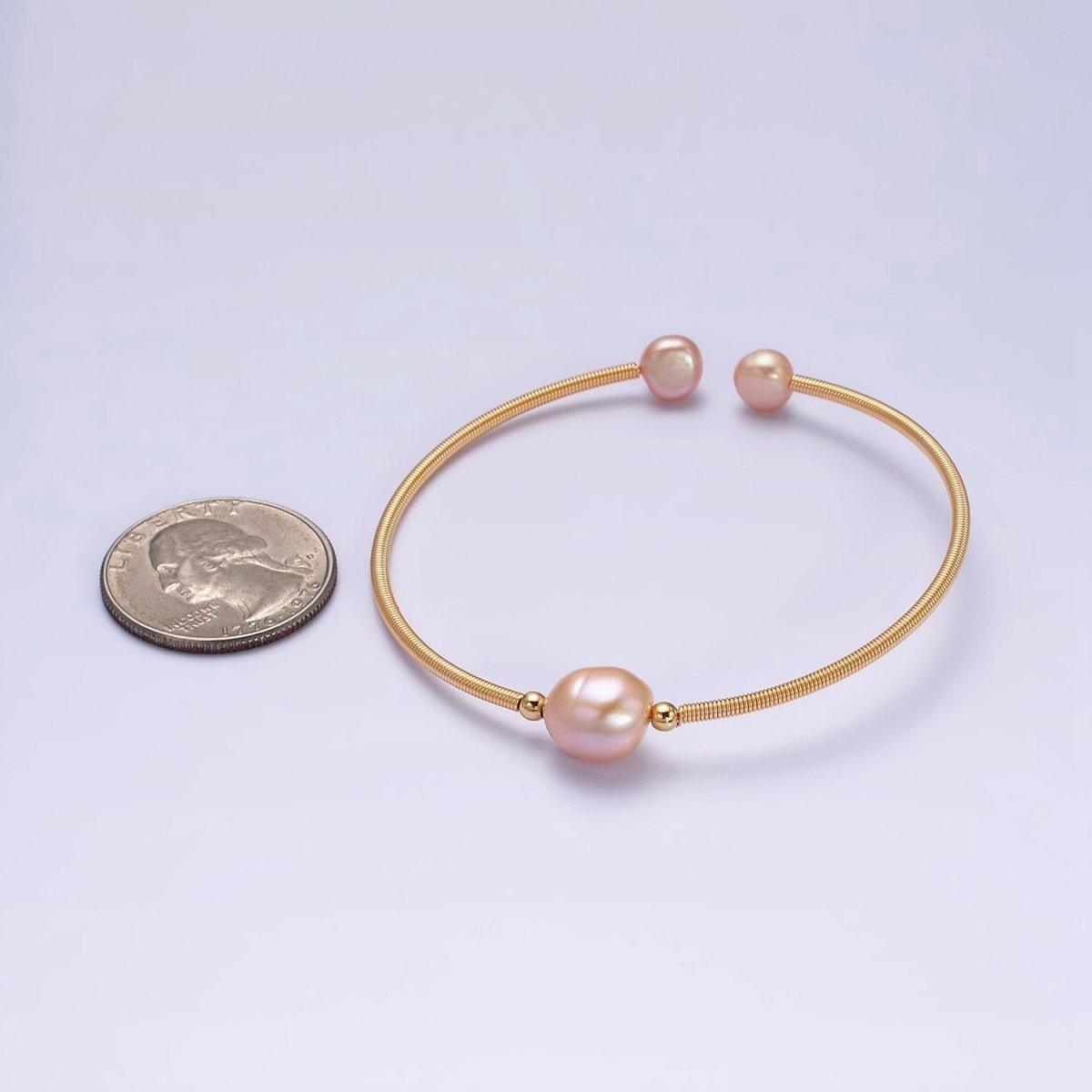 Floating Pearl Cuff Bracelet - White Pink Pearl Bangle - Gold Pearl Bracelet Minimalist jewelry | WA-1862 WA-1863 Clearance Pricing