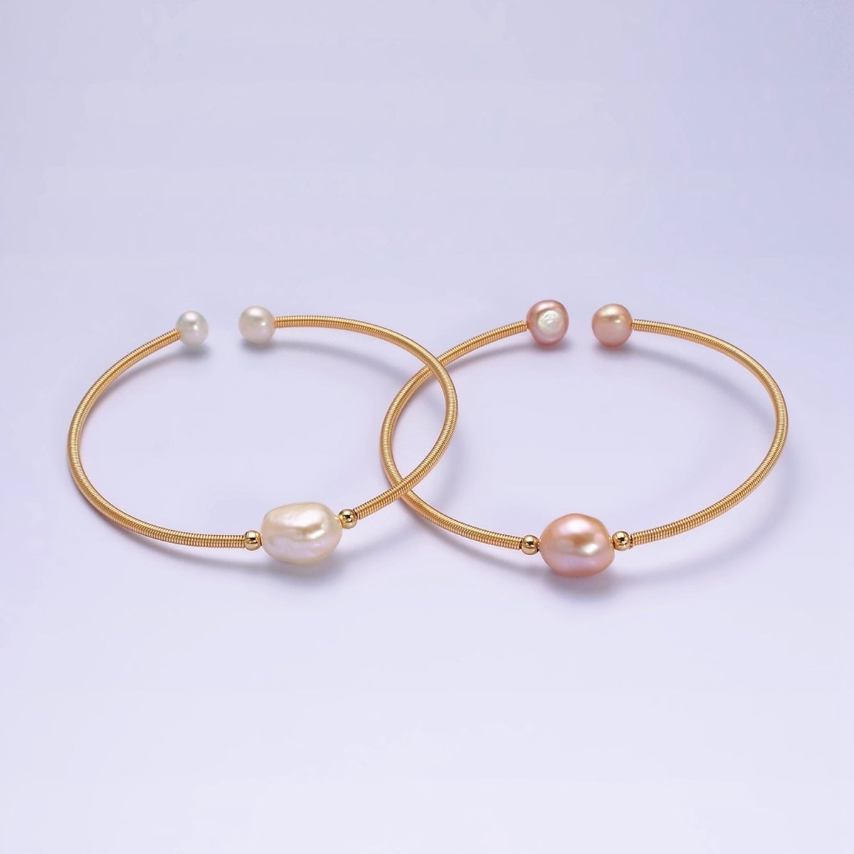 Floating Pearl Cuff Bracelet - White Pink Pearl Bangle - Gold Pearl Bracelet Minimalist jewelry | WA-1862 WA-1863 Clearance Pricing