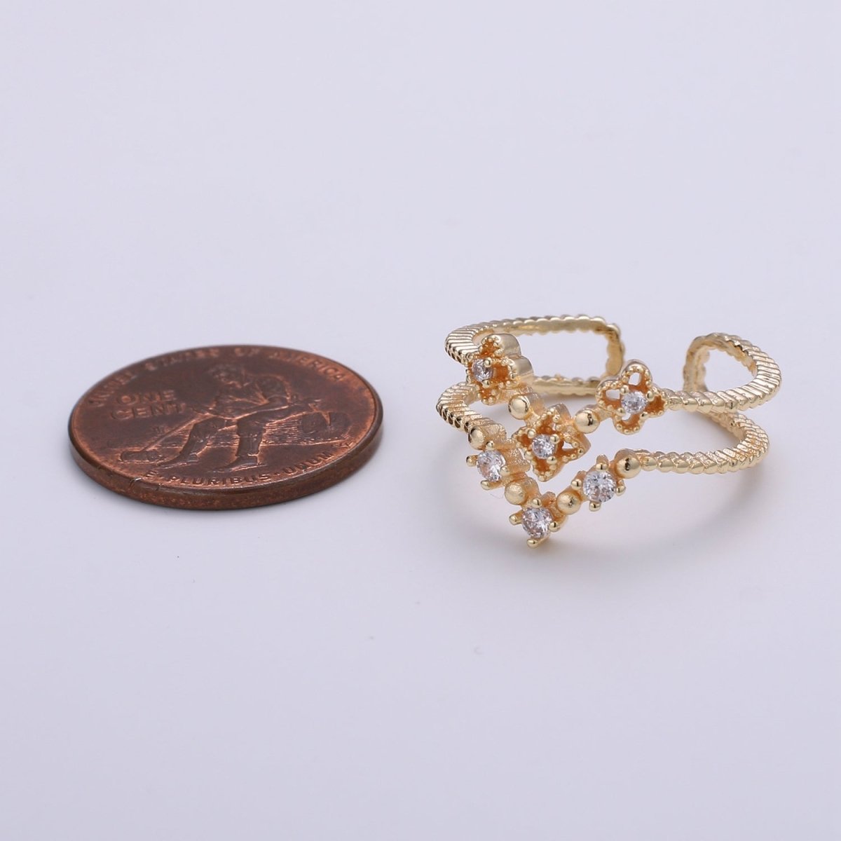 Flower Cubic Mini Charm Ring, Cluster Cubic Pave 18K Rose Gold Ring Solitaire CZ Pendant Double Ring, Dainty ring Charm, RING-283 - DLUXCA